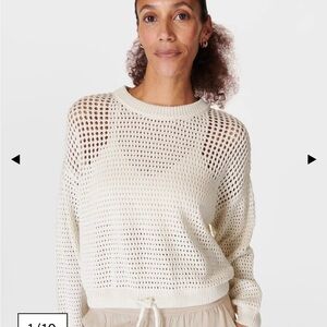 Sweaty Betty Tides High Open Weave Sweater - Lily White/Size:S
